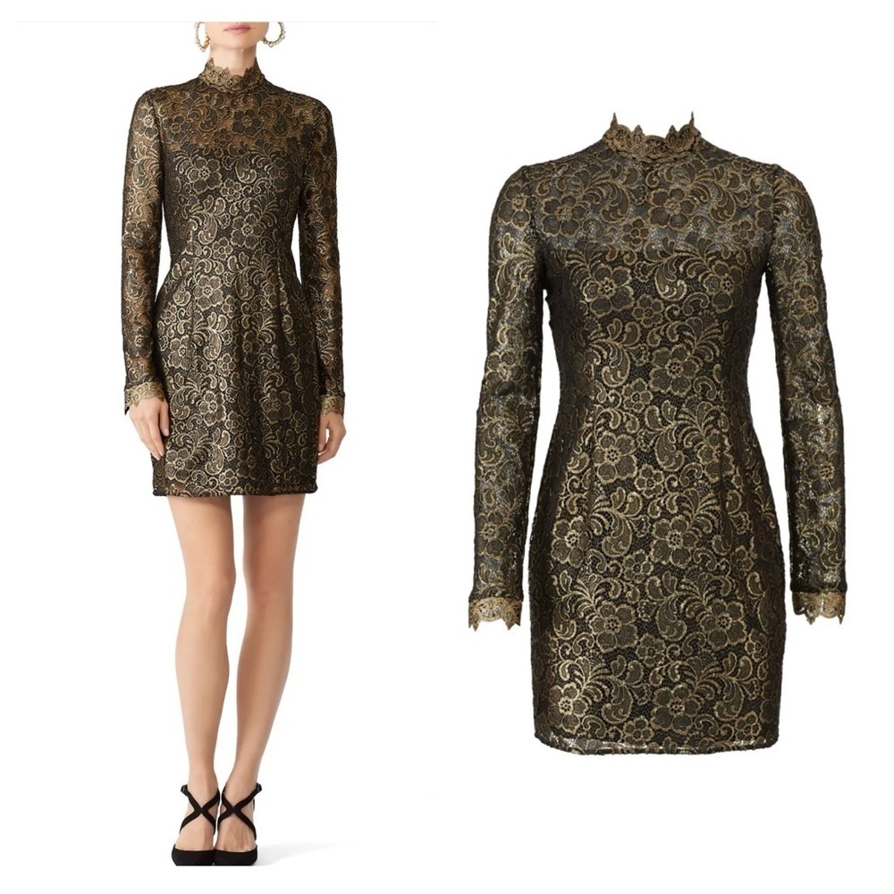 Rachel Zoe | High Neck Metallic Lace Hunter Mini Dress Black Gold | 2